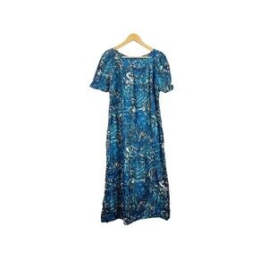 Vintage PARADISE ISLE Hawaiian Muumuu Dress Aloha Blue Sea Ocean Size M